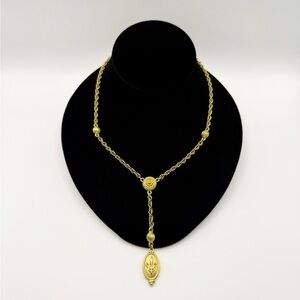 Ben-Amun Fleur de Lis Y Necklace Gold Tone Pendant Adjustable 21–23”